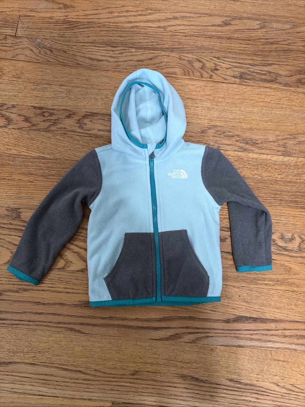 The North Face Toddler Fleece Glacier Full Zip Hoodie 12/18 Months Teal Gray